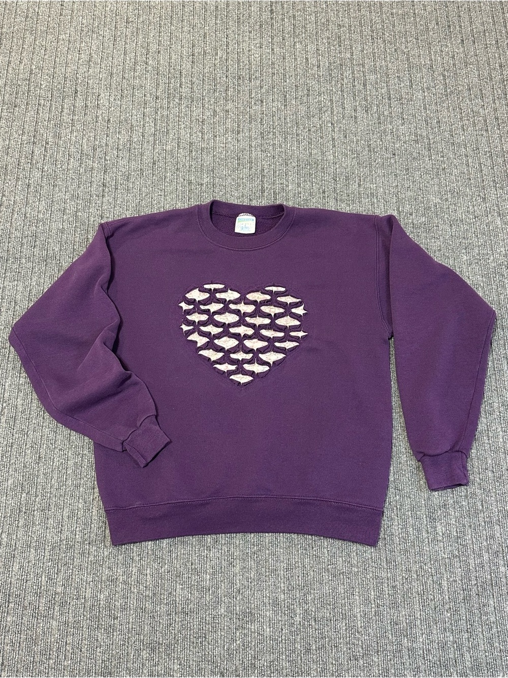 Vintage 90s Cheetah Heart Applique Crewneck Sweatshirt Purple Made in USA Medium
